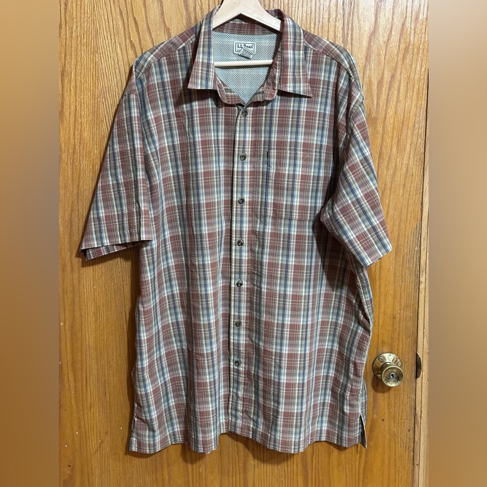 L.L. Bean Men's Brown Plaid Button Down‎ Shirt sz XXL tall